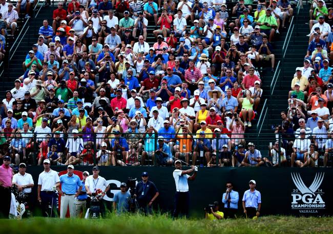 Tiger Woods hits a tee shot during a practice round prior to the start of the 96th PGA Championship on Wednesday.   AFP-Yonhap