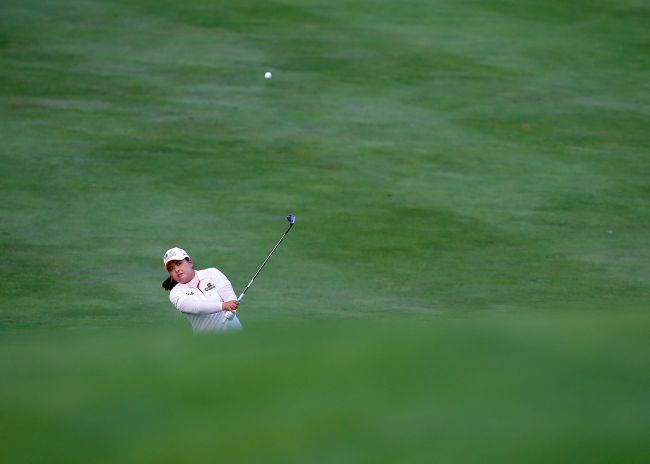 Korea’s Park In-bee plays a shot during the first playoff hole on Sunday.   AFP-Yonhap