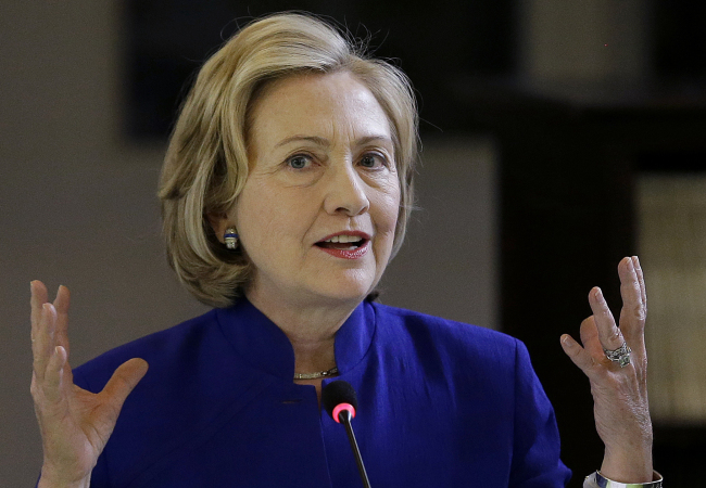 Former U.S. Secretary of State Hillary Rodham Clinton.   AP-Yonhap