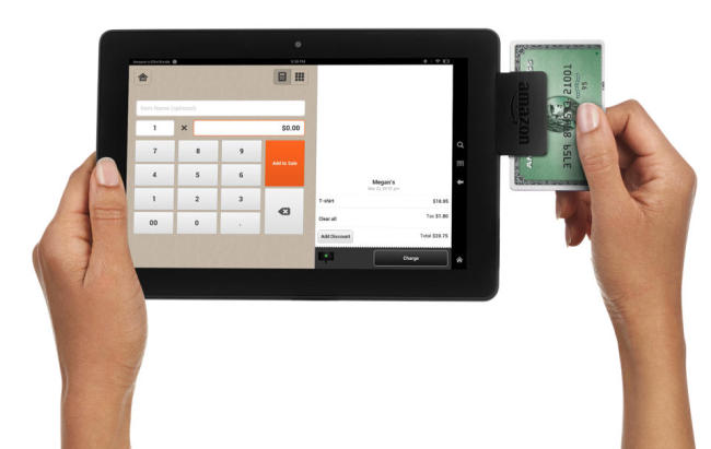 The Amazon Local Register, the company’s new credit-card processing device and mobile app   AP-Yonhap