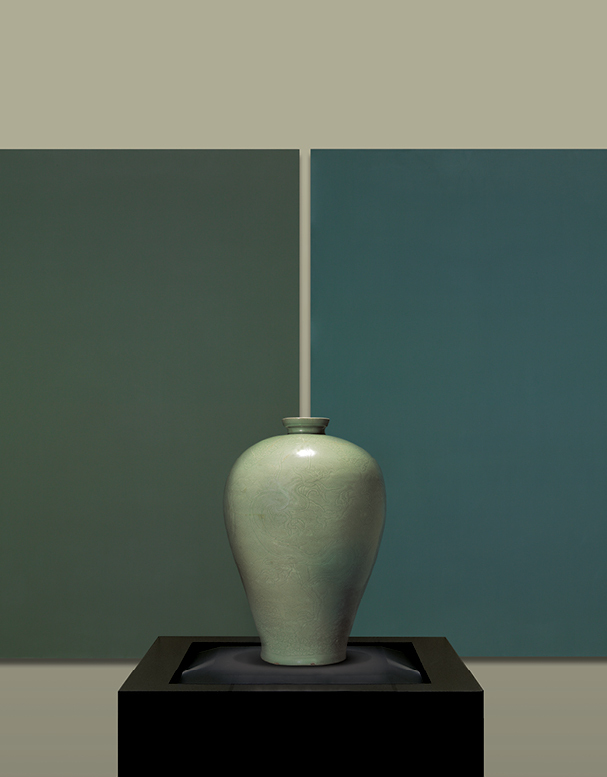 Celadon Prunus Vase Goryeo Dynasty, 12th century Back: “Goryeo Green Glaze #1, #2” by Byron Kim (Leeum)