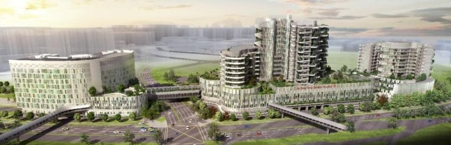 An artist’s rendering of the Ng Teng Fong General Hospital, to be constructed in Singapore.    GS E&C