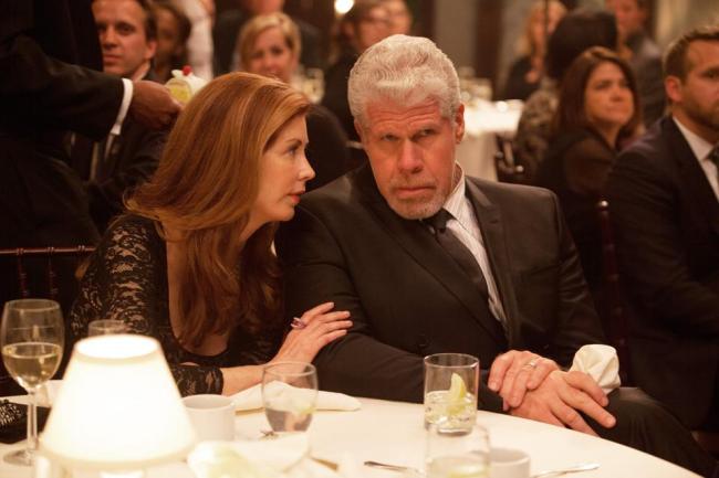 Dana Delany (left) and Ron Perlman in a scene from “Hand of God.”   AP/Amazon Studios