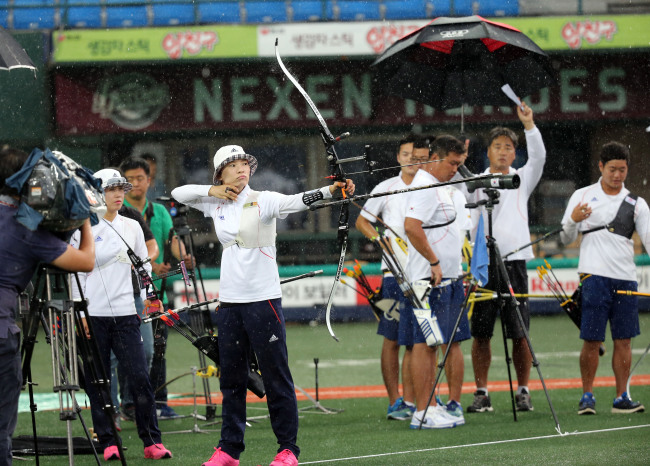 Korean archers train at the home of the Nexen Heroes.   Yonhap