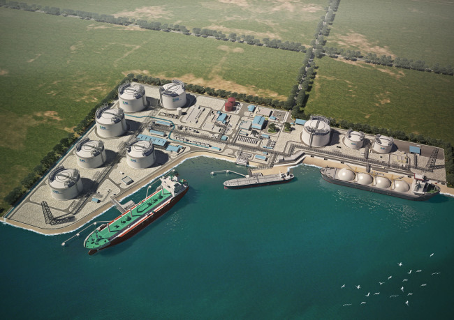 An image of the phase 3 expansion of Singapore’s LNG terminal on Jurong Island.   Samsung C&T