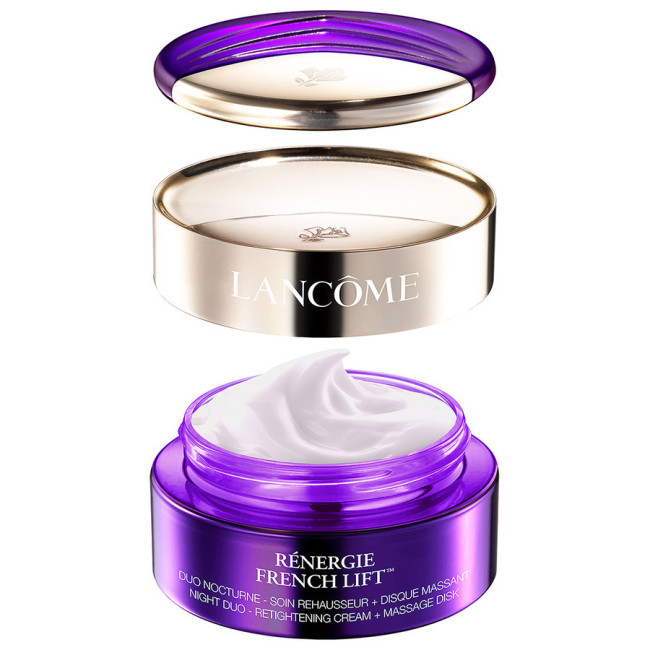 Lancome Renergie French Lift cream paired with massage disk illustrating the costhetics anti-aging trend popular in Korea