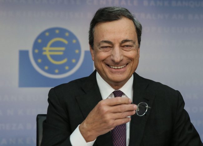 Mario Draghi, president of the European Central Bank, smiles as he attends the ECB press conference in Frankfurt, Germany, Thursday.   EPA-Yonhap