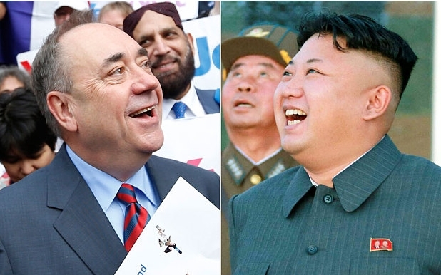 알렉스 살몬드 스코틀랜드 자치정부 총리(왼쪽)와 김정은 북한 국방위원장. [출처 =텔레그래프]
