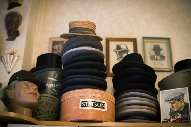Hats and other paraphernalia are seen at Constanze Pelzer’s vintage shop Glencheck.   AFP-Yonhap