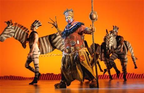 A scene from Disney’s “The Lion King” being performed in Las Vegas. With a worldwide gross of over $6.2 billion, “The Lion King” stage musical has now achieved the most successful box office total of any work in any media in entertainment history.   AP