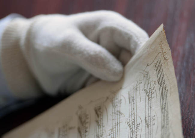 Head of the music collection of the National Szechenyi Library, holds a previously unknown manuscript of one of the most recognised tunes of Mozart’s A major sonata in Budapest.    AFP