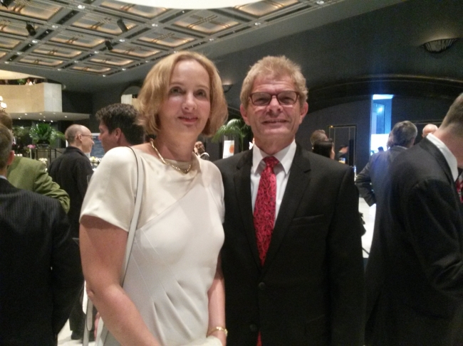 German Ambassador Rolf Mafael (right) and his wife pose for a photo during a reception celebrating the Day of German Unity at a hotel in Seoul on Thursday. Philip Iglauer/The Korea Herald