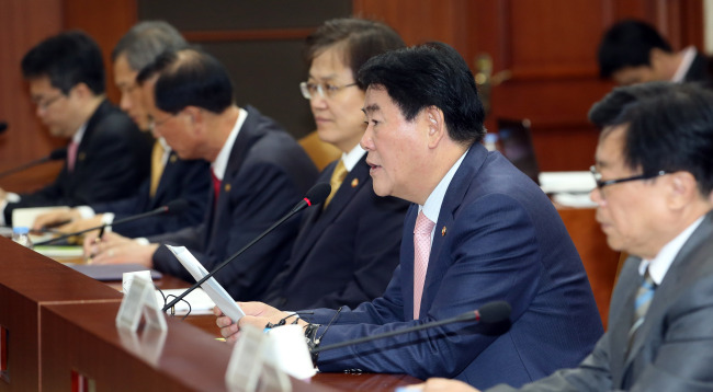 Deputy Prime Minister and Finance Minister Choi Kyung-hwan speaks at a ministerial meeting held Wednesday at Seoul Government Complex.   Ministry of Strategy and Finance