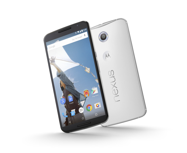 <YONHAP PHOTO-0051> This product image provided by Google shows the Nexus 6 smartphone. The phone boasts a nearly 6-inch screen, eclipsing the 5.5-inch display on the iPhone 6 Plus that Apple began selling last month. (AP Photo/Google)/2014-10-16 05:35:21/ <저작권자 ⓒ 1980-2014 ㈜연합뉴스. 무단 전재 재배포 금지.>
Google’s Nexus 6.   AP-Yonhap