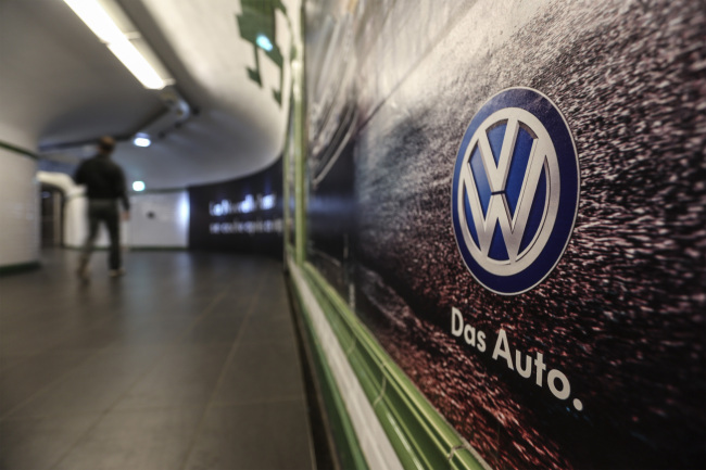 The Volkswagen logo on an advertisement in Paris.   Bloomberg