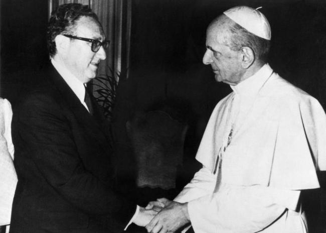 Pope Paul VI meets with then-U.S. secretary of state Henry Kissinger at the Vatican on July 5, 1974.   AFP