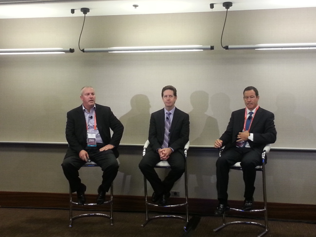 Alan Dabbiere (right), the chairman of AirWatch, participates in a panel discussion at the Internet of Things World Forum in Chicago on Thursday (local time). (Kim Young-won/The Korea Herald)
