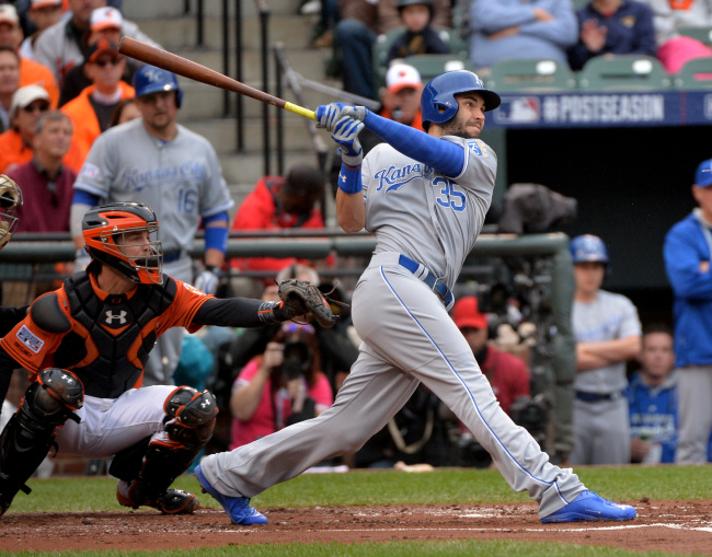 Kansas City Royals first baseman Eric Hosmer will look to keep up his hot hitting in the World Series.   UPI-Yonhap