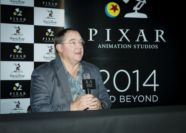 John Lasseter, chief creative officer of Walt Disney and Pixar Animation Studios, speaks during a press conference on upcoming lineups for the studios in 2015 and 2016 in Seoul on Tuesday.   The Walt Disney Co.