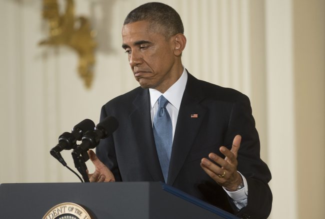 U.S. President Barack Obama speaks during a news conference in the East Room of the White House in Washington, D.C., Wednesday.   EPA-Yonhap