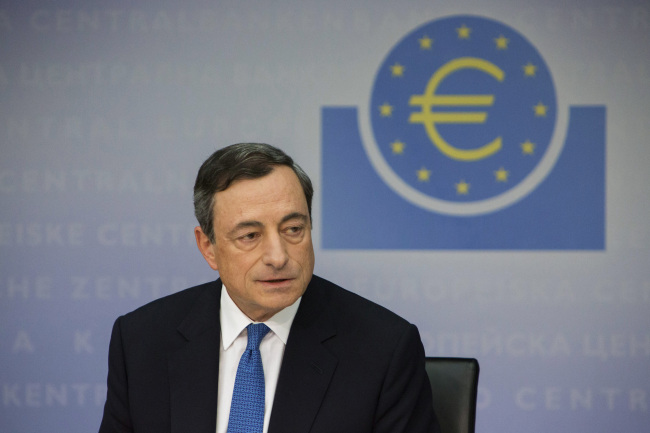ECB president Mario Draghi takes part in a press conference in Frankfurt, Germany, Thursday.   Bloomberg