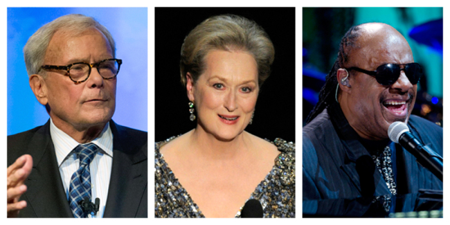Tom Brokaw (left), Meryl Streep (center) and Stevie Wonder.   AP-Yonhap
Tom Brokaw (left), Meryl Streep (center) and Stevie Wonder.   AP-Yonhap
Tom Brokaw (left), Meryl Streep (center) and Stevie Wonder.   AP-Yonhap