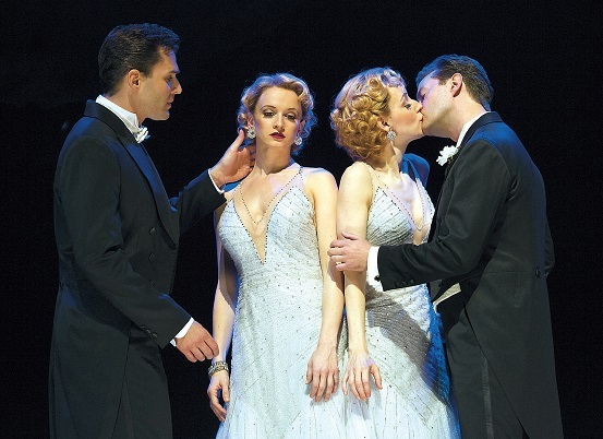 From left: Ryan Silverman, Emily Padgett, Erin Davie and Matthew Hydzik appear during a performance of “Side Show” in New York. (The O and M Company/AP-Yonhap)