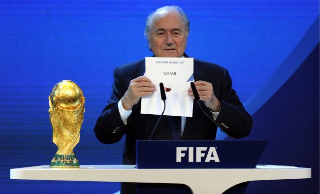 FIFA President Joseph S. Blatter announces that Qatar will be hosting the 2022 Soccer World Cup during the FIFA 2018 and 2022 World Cup Bid Announcement in Zurich on Dec. 2, 2010.   AP-Yonhap