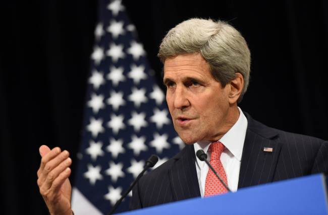 U.S. Secretary of State John Kerry speaks during a news conference after chairing a counter-Islamic States coalition ministerial meeting at the NATO headquarters in Brussels on Wednesday.   AFP-Yonhap
