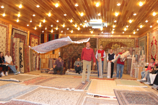 A flying carpet in a rug shop in Cappadocia, Turkey — or almost (Detroit Free Press/TNS)