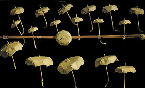 Origami umbrellas are displayed at a pro-democracy protest site in the Admiralty district of Hong Kong. (AFP-Yonhap)
