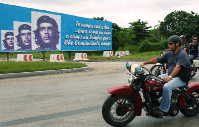 Ernesto Guevara, the youngest son of revolutionary leader Che Guevara, joins a group of motorcycle fanatics in a ride to the mausoleum of his father in the eastern town of Santa Clara, Oct. 8, 2007.   AFP