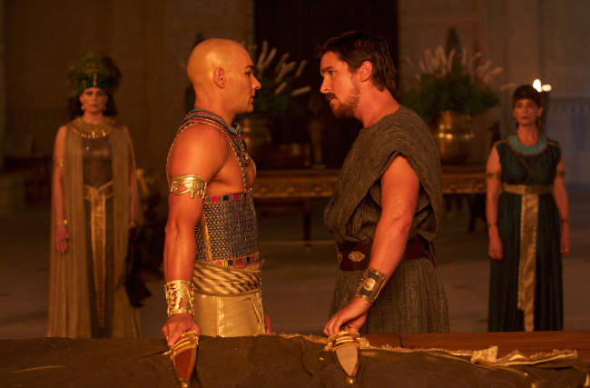 Moses (Christian Bale, right) confronts Ramses (Joel Edgerton) in Ridley Scott’s “Exodus: Gods and Kings.”   Twentieth Century Fox Film/TNS