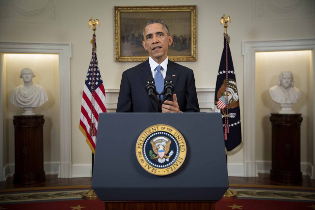 President Barack Obama delivers an address announcing that the U.S. will work with Cuba to normalize diplomatic ties in the Cabinet Room of the White House, December 17, 2014.(UPI)
