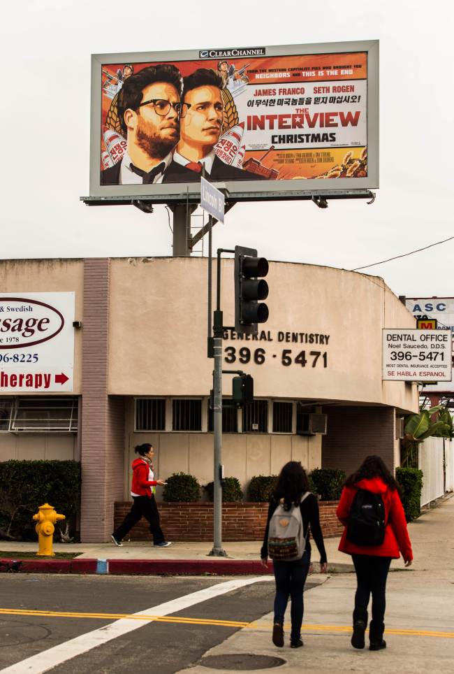 A billboard for the film “The Interview” in Venice, California.   AFP-Yonhap