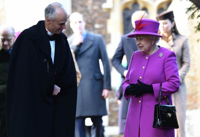 Britain’s Queen Elizabeth II leaves after attending, with other members of the royal family, the traditional Christmas Day Church Service at Sandringham in England on Dec. 25.   AFP-Yonhap