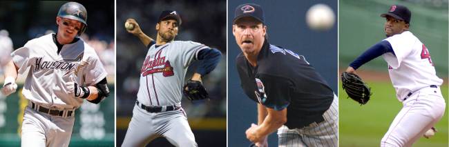 Craig Biggio (from left), John Smoltz, Randy Johnson and Pedro Martinez.   AFP-Yonhap