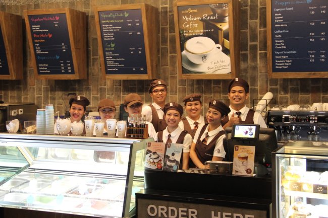Baristas pose at Caffe Bene’s Ayala Avenue outlet in the Philippines. Caffe Bene
Baristas pose at Caffe Bene’s Ayala Avenue outlet in the Philippines. Caffe Bene