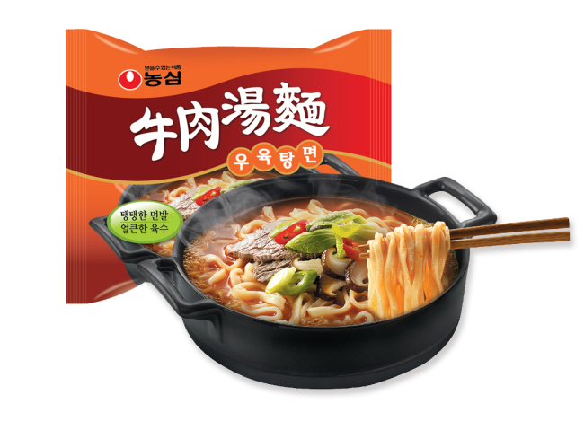 Nongshim’s new spicy thick-noodle ramen, Wooyooktangmyeon.   Nongshim