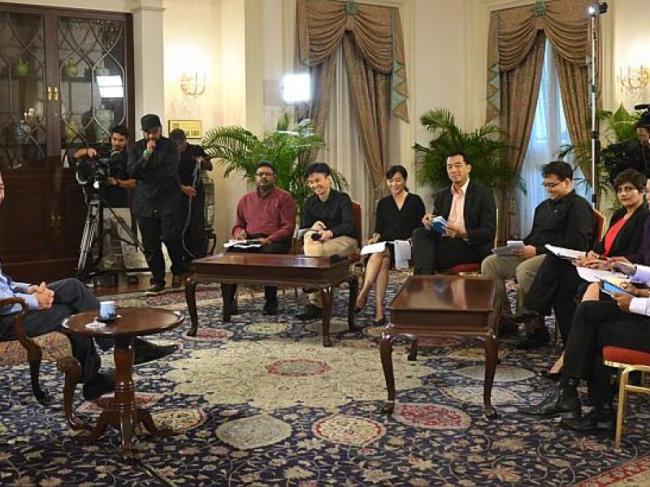 Prime Minister Lee Hsien Loong (left) during an interview with Singapore media at the Istana on Jan. 14.   The Straits Times