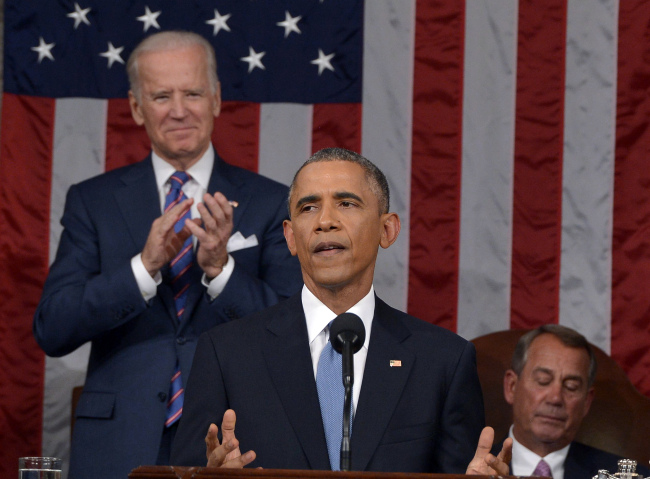 U.S. President Barack Obama makes the State of the Union address in Washington on Tuesday. (Yonhap)