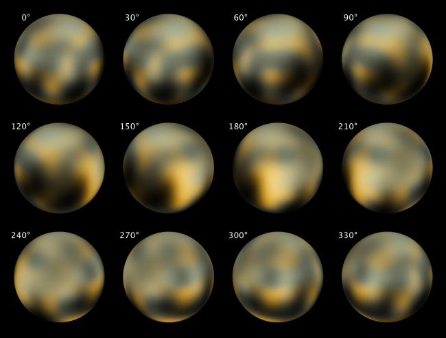 <YONHAP PHOTO-0017> This combination of images made by NASA's Hubble Space Telescope in 2002 and 2003 shows Pluto at different angles. NASA's New Horizons spacecraft is nearing the end of its nine-year voyage to Pluto, and has just over 100 million miles to go before getting there in July 2015. Starting Sunday, Jan. 25, 2015, it will begin photographing the mysterious, unexplored, icy world once deemed a planet. (AP Photo/NASA, ESA, M. Buie)/2015-01-24 01:13:13/ <저작권자 ⓒ 1980-2015 ㈜연합뉴스. 무단 전재 재배포 금지.>
Images made by NASA’s Hubble Space Telescope in 2002 and 2003 show Pluto at different angles.   AP-Yonhap
