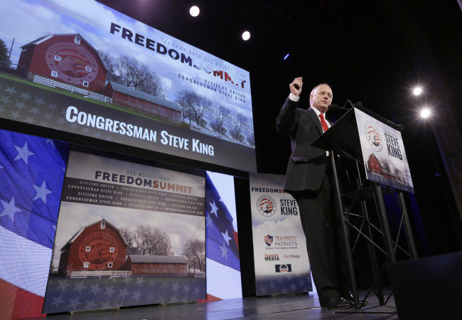 Rep. Steve King (R-Iowa) speaks during the Freedom Summit, in Des Moines, Iowa, Saturday.   AP-Yonhap
