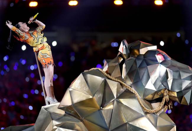 Katy Perry performs on stage during the Pepsi Super Bowl XLIX Halftime Show at University of Phoenix Stadium on Sunday in Glendale, Arizona.   AFP