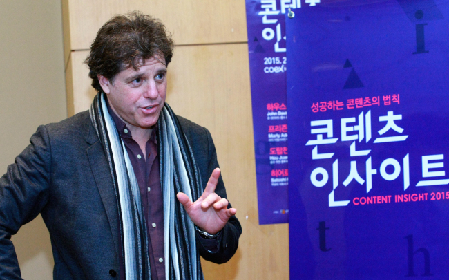 American film and TV director John David Coles speaks at a press conference at Coex in southern Seoul on Wednesday.   KOCCA