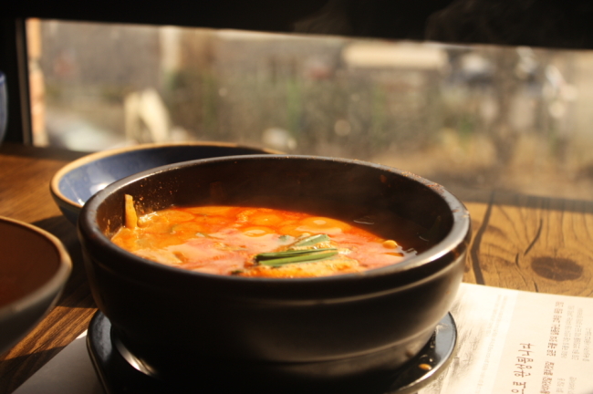 Eojuk (fish stew) is the signature dish of Momiga Eojuk in Sejong City. (Matthew Crawford/The Korea Herald)