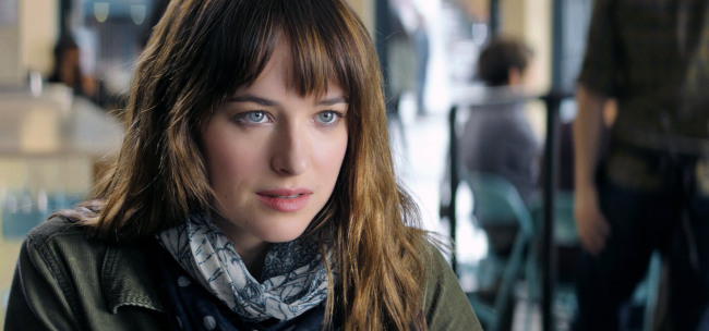 Actress Dakota Johnson plays Anastasia Steele in “Fifty Shades of Grey.” (Universal Pictures)