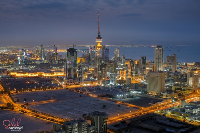 A night view of Kuwait City