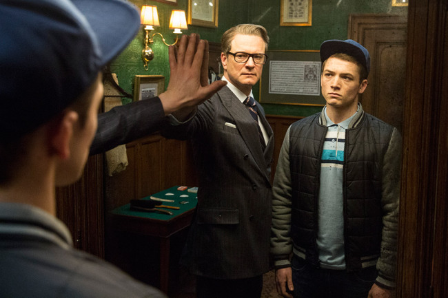 A scene from “Kingsman: The Secret Service,” starring Colin Firth (left) and Taron Egerton.   20th Century Fox