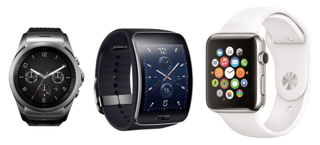 From left: LG Watch Urbane (LG Electronics), Samsung Gear S
(Samsung Electronics), Apple Watch (Apple).